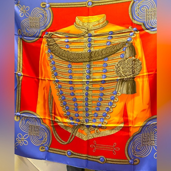 Authentic Hermès 💯 silk scarf Carre90 Orange Brandebourgs - Picture 1 of 4